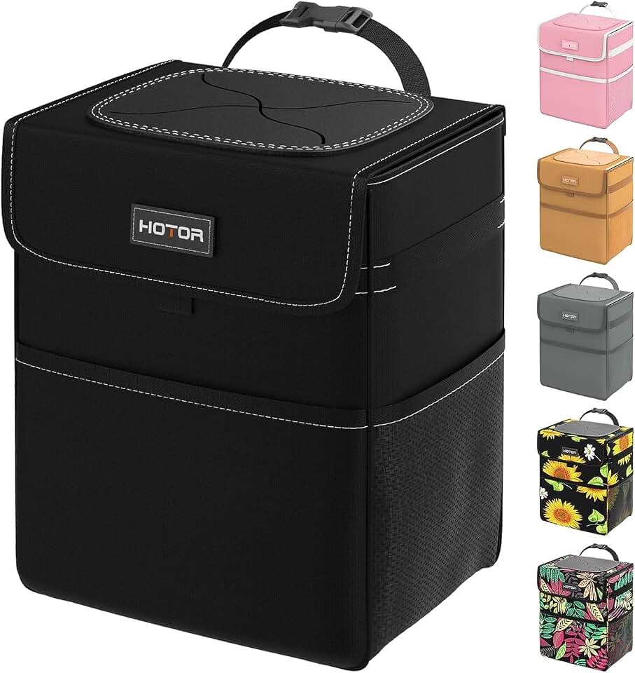 HOTOR Car Trash Can, Leak-Proof Car Organizer, Black, 2-Gallon | Storage Bag for Back, Front or Console of Cars, Sedans, SUVs &amp; Trucks, Easy-to-Install Car Accessory for Interior