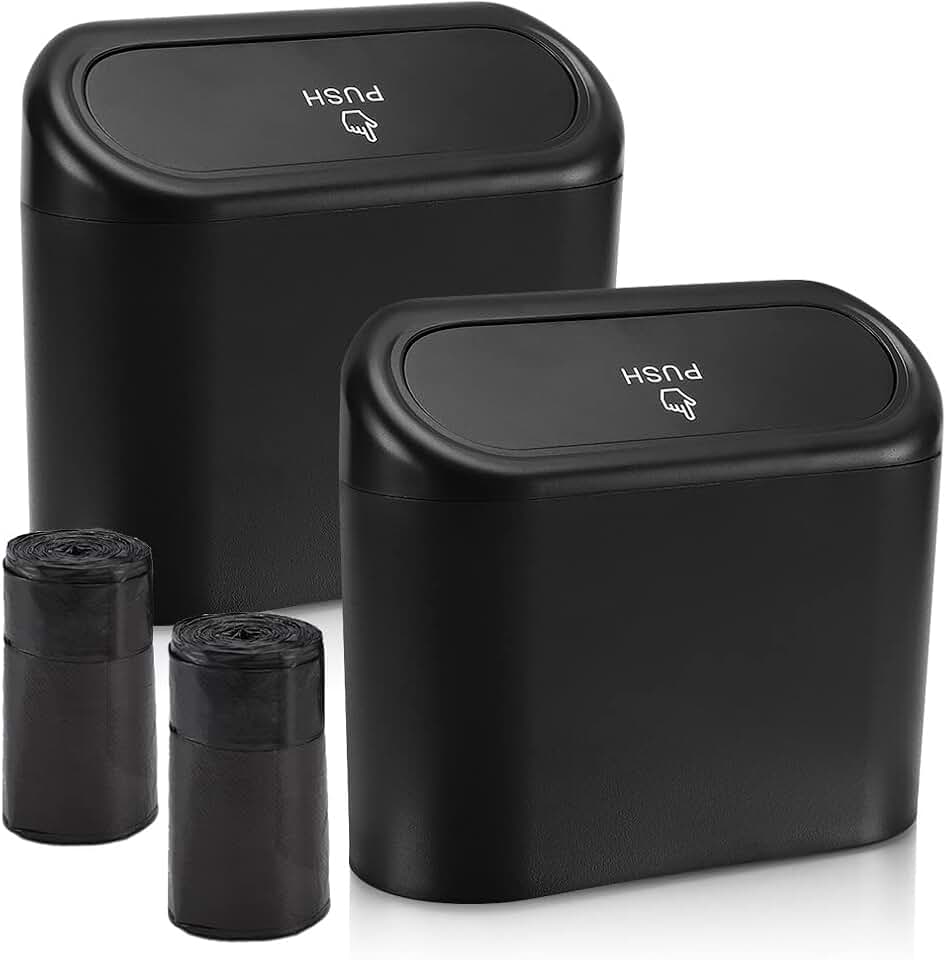 Accmor Car Trash Can with Lid, Mini Auto Dustbin Garbage Organizer Holder 2 Packs, Automotive Storage Container Bin with 60 Pcs Bags for Vehicle, Home, Office