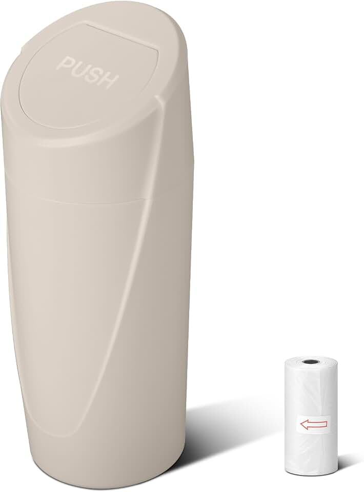 Car Trash Can Bin with Lid - Car Garbage Can Cup Holder - Light Beige Mini Leakproof Vehicle Garbage Bin with 20pcs Trash Bags-Automotive Organizers and Storage for Front Back Seat Accessories