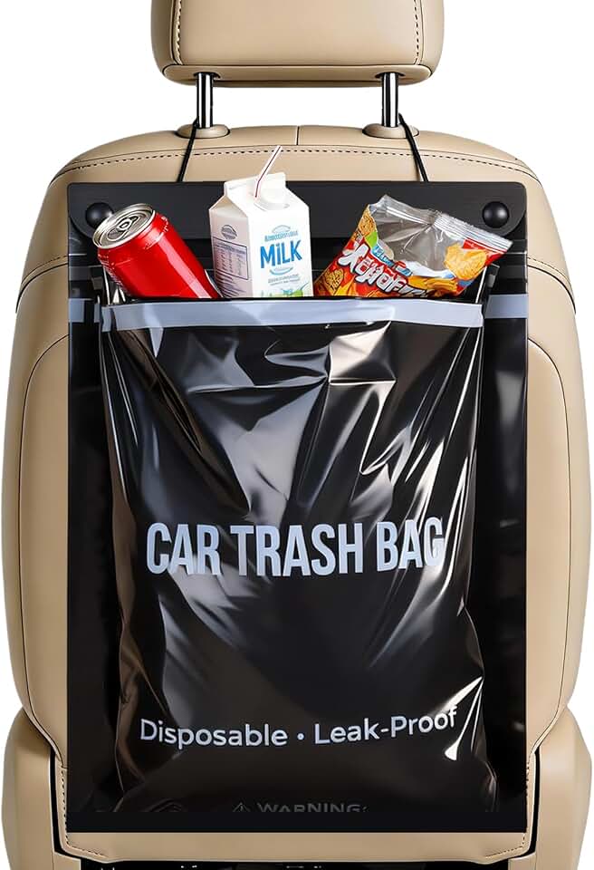 COZILO 50 Count Disposable Car Trash Bags, Hanging &amp; Stick-On Car Trash Can | 2.5 Gallon Leakproof Smellproof Car Garbage Can Alternative, Heavy Duty Recycled Car Garbage Bags for Cars, SUVs &amp; Trucks