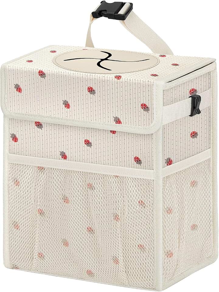 Corduroy Car Trash Can with Lid and Mesh Pockets | Leakproof Organizer,Multipurpose Waterproof Garbage Can/Trash Bin for Car