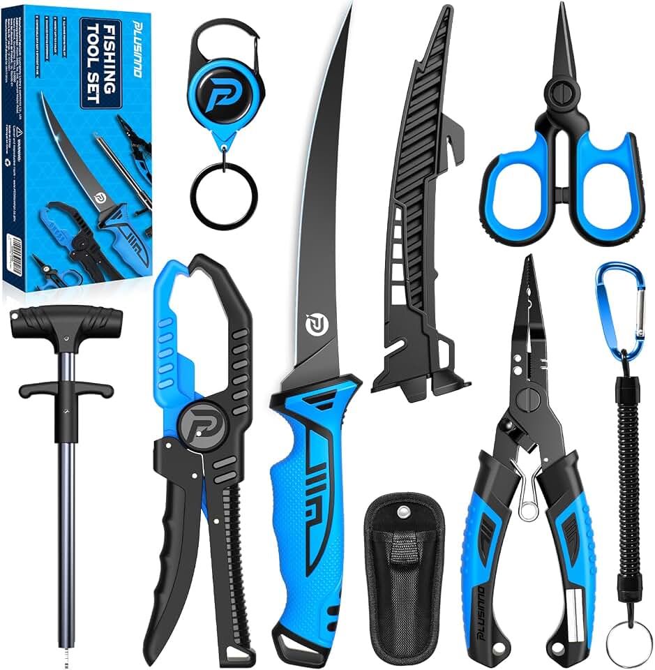 PLUSINNO Fishing Gear, Fishing Tools, Fishing Accessories, Corrosion Resistant Fishing Pliers Kit, Fishing Knife, Floating Fish Lip Gripper Fishing Gifts for Men, Gifts for Fishermen