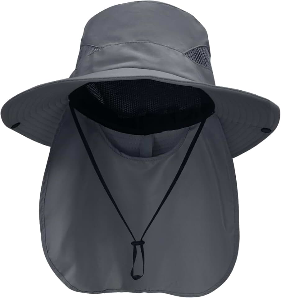 NPQQUAN Sun Hats for Men Women with Neck Flap UPF 50+ UV Protection | Wide Brim Bucket Hat, Water Resistant, Adjustable Size, Detachable Chin Strap, Foldable &amp; Lightweight, Hiking Fishing Hats