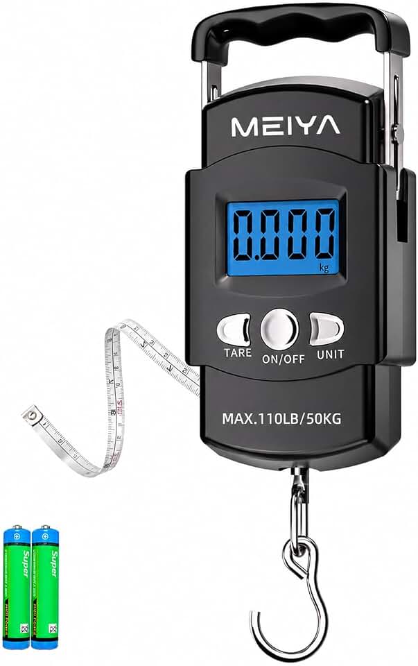 MEIYA Digital Fish Scale &amp; Fishing Scale with Comfortable Handle - 110lb/50kg High-Accuracy Fishing Gear, Professional Fishing Gifts for Men, Comfort-Grip Hanging Scale for Large Fish, Luggage
