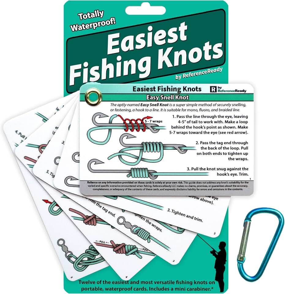 ReferenceReady Easiest Fishing Knots Pocket Guide for Beginners | Waterproof pocket fisherman guide on how to tie the 12 simplest knots. Great fishing gadget &amp; fishing gift