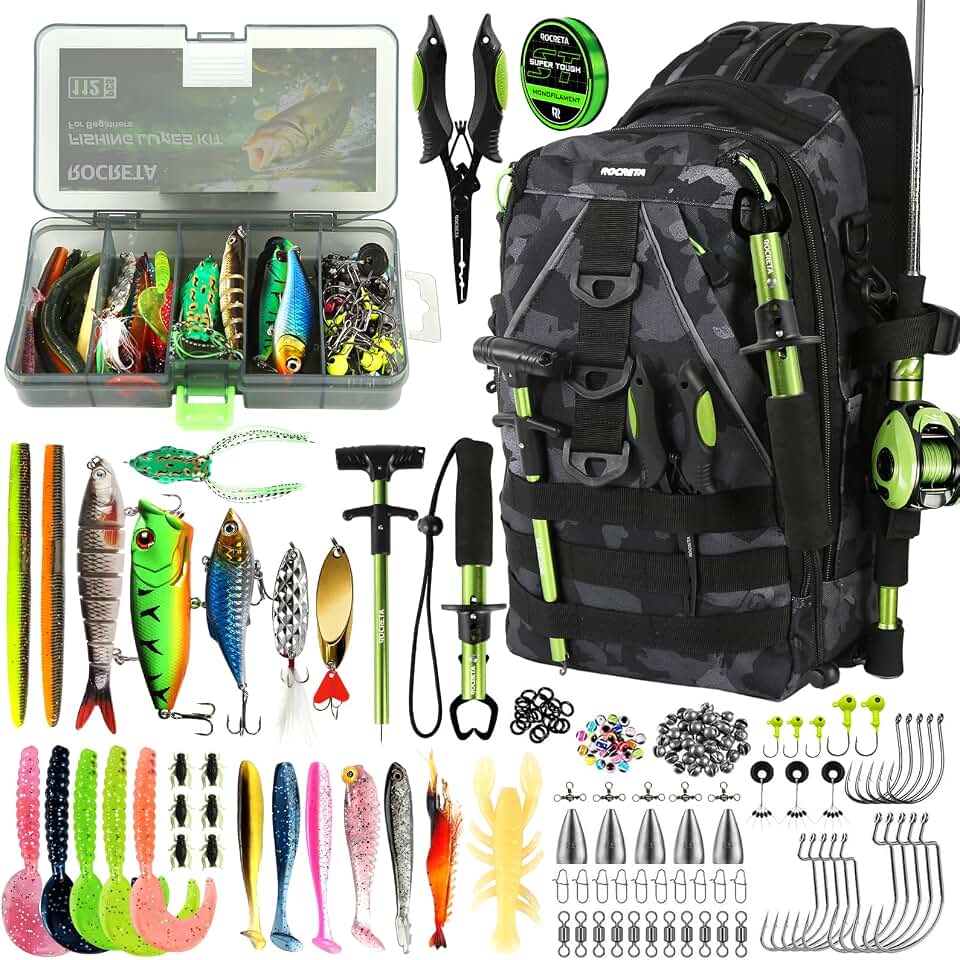Fishing Backpack with Tackle Boxes,Fishing Lure Kit and Tool | Waterproof Fishing Tackle Bag With Rod Holder, Sling Backpack wtih Fishing Gear, Fishing Gifts for Men Woman Anglers