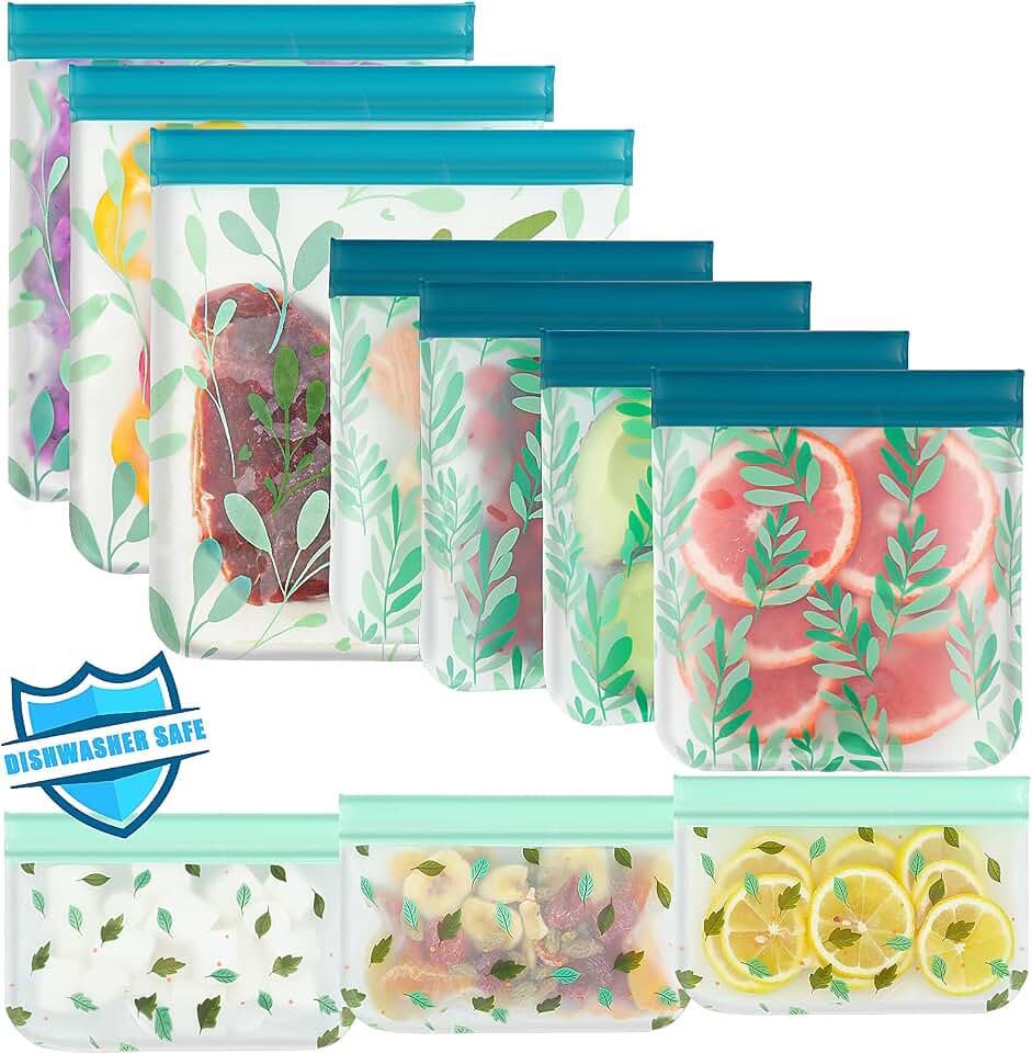10 Pack Dishwasher Safe Reusable PEVA Food Storage Bags, Leak proof Reusable Freezer Bags for Food Storage Home Organization Traval &amp; Make-up BPA FREE for Food Storage Home BPA FREE for Salad Fruit