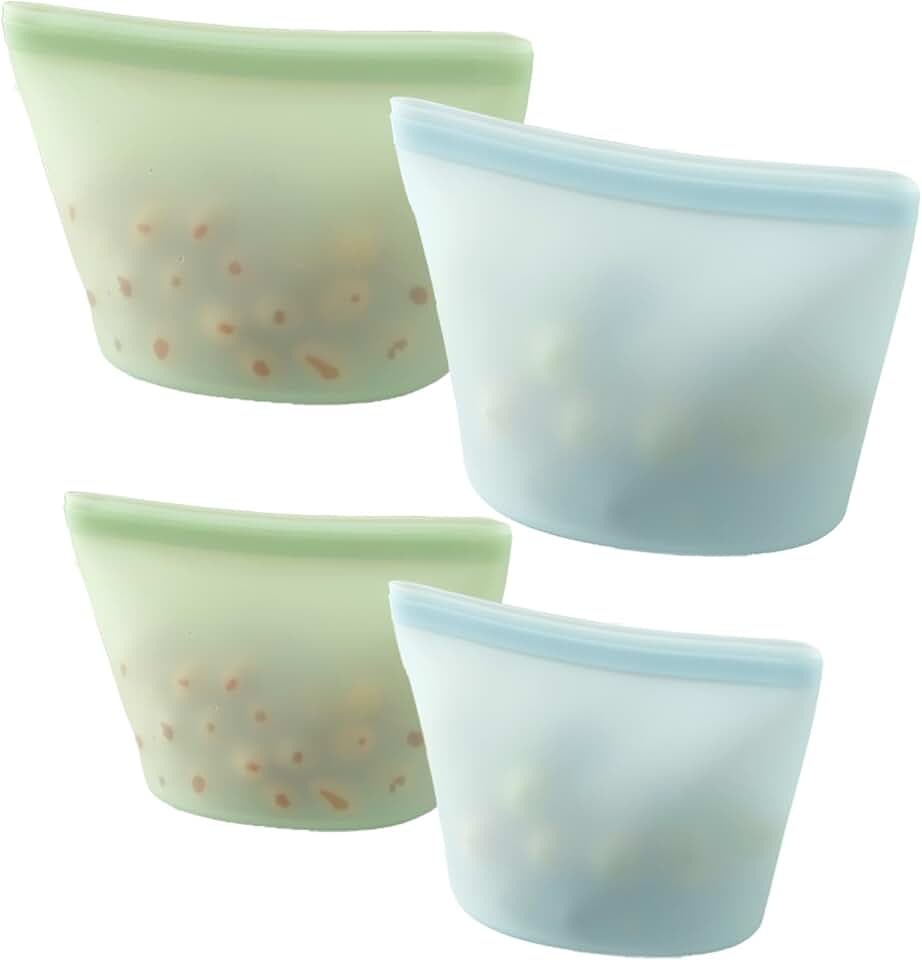 PandaEar 4 Pack Reusable Silicone Food Storage Bags, 34oz &amp; 17oz | Food Grade Silicone Bags With Leakproof Seal, Stand Up Freezer Storage Bag for Meal Prep, Baby Food, Dishwasher Safe