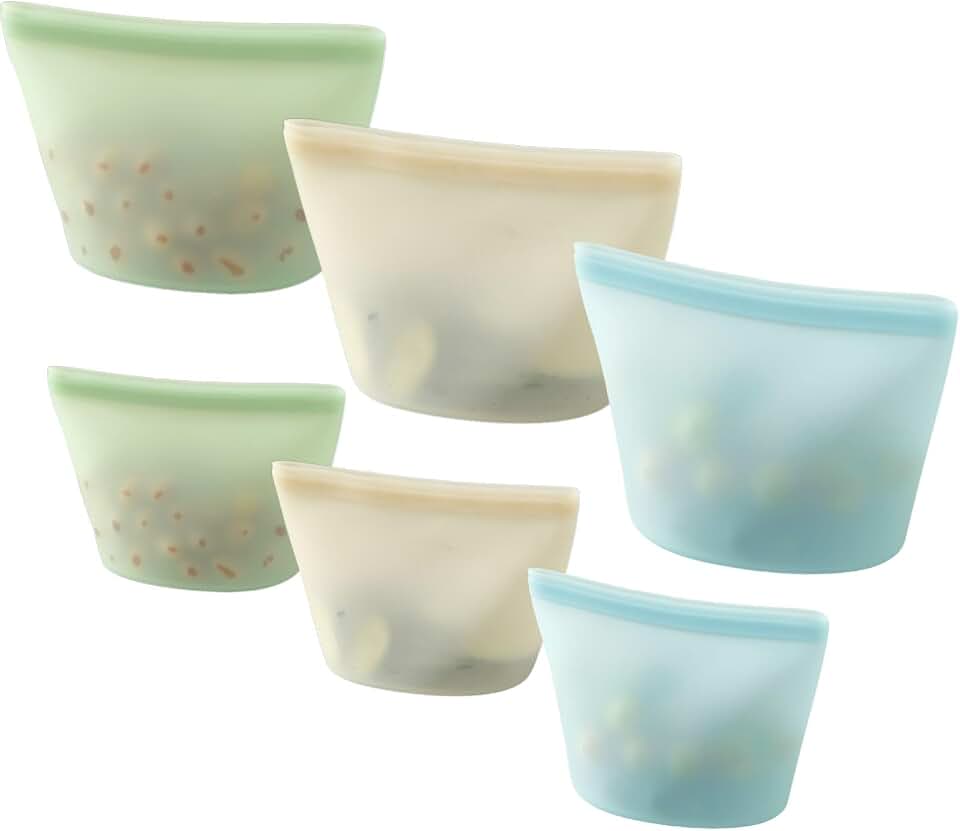 6 Pack Reusable Silicone Food Storage Bags, Emptycolor Reusable Bags, Leakproof Freezer Bag for Sandwich, Snack, Dishwasher Safe, BPA Free