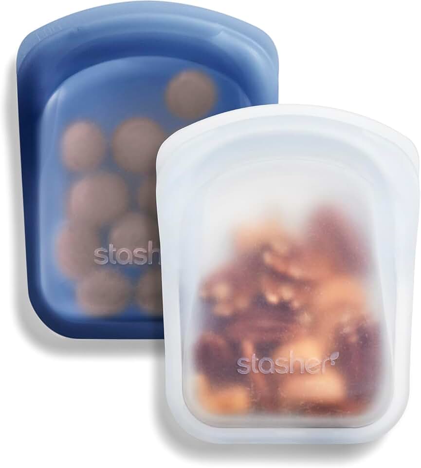 Stasher Reusable Silicone Pocket Bags, 2-Pack, Deep Ocean, 4 oz | Food-Safe Silicone, Freezer, Microwave, Dishwasher, Oven Safe, Meal Prep, Travel Pouch, BPA-Free, Eco-Friendly, TSA Friendly