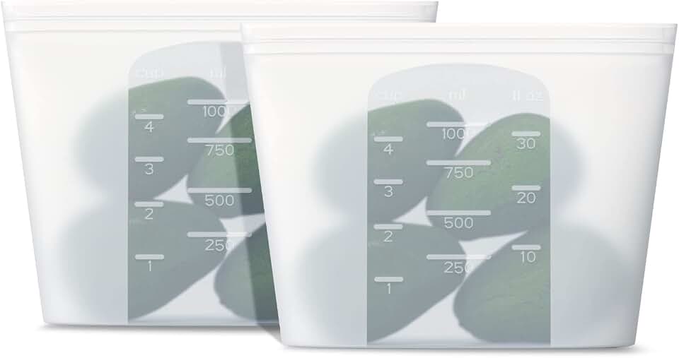 Winrock Reusable Silicone Food Storage Bag, for Microwave, Oven, Fridge, Freezer &amp; Sous Vide Zip Sealed Containers (2 Middle size 32oz 1000ml)…
