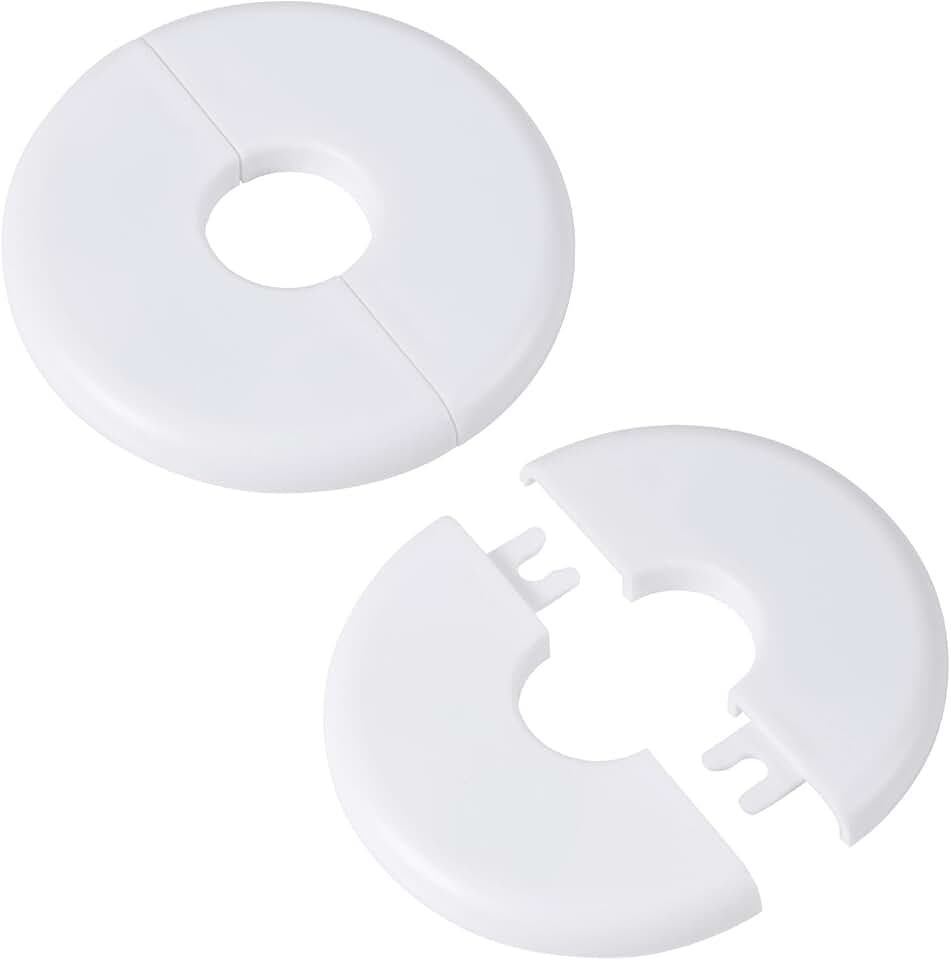 2pcs Wall Split Flange, Self-Adhesive Escutcheon Plate for 17mm Water Pipe | Buckle ABS Round Hole Plumbing Floor Ceiling Cover Plate for Faucet Laundry Bathroom Kitchen Decor Accessories (White)
