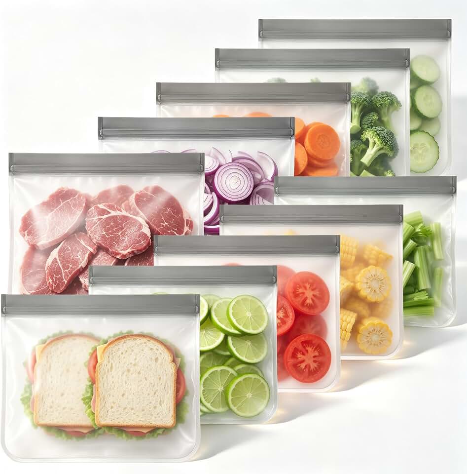 10 Pack Reusable Sandwich Bags, BPA-Free Reusable Food Sorage Bags, Double Zipper Leakproof Freezer Bags Extra Thick Silicone Storage Bags for Sandwich Meal Prep Lunch Marinate Meat Snack
