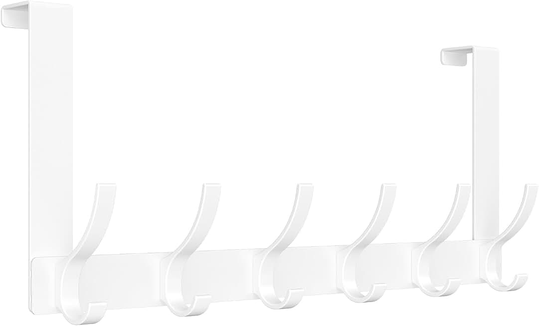 Optish Over The Door Hooks, Door Hanger Hooks for Hanging, Over The Doors Towel Racks for Bathroom with 12 Coat Hook, Coat Rack Bathroom Accessories（1 Pack, White）