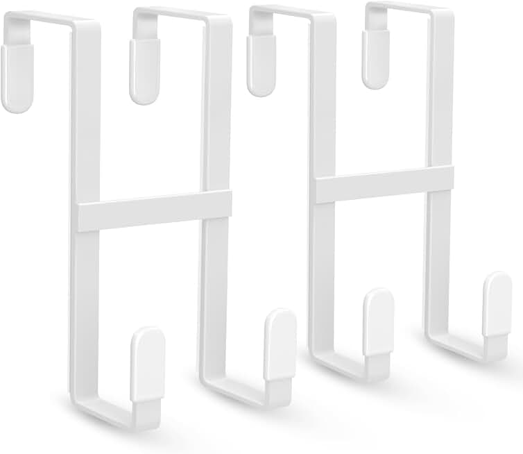 FYY Over The Door Hooks, 2 Packs Double Sided-Hanger Fits Door 1-7/8"White | No Scratch Door Hanger Hook, Heavy Duty No Drill Wall Hooks for Hanging Coats Towels Bags Wreath Kitchen Bathroom 5.12"L Global Recycled Standard