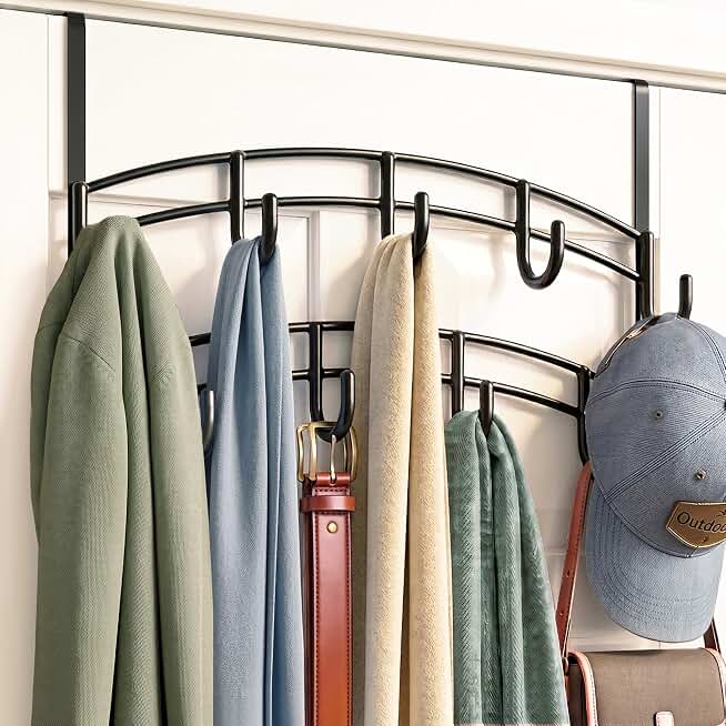 LYNK Professional® Home™ Over the Door Hooks - 9 Hook – Over the Door Coat Rack - Over the Door Hanger - Hanging Towels or Clothes - Bathroom, Bedroom, Laundry Room - Lifetime Ltd. Warranty, Black