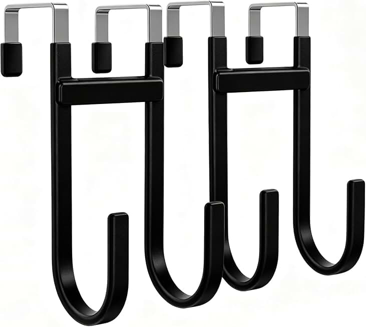 BAKON Over-the-Door Hooks, 2 Pack Heavy Duty Anti-Scratch Rubber Hooks, Fits 1-3/8" Interior Doors, Space Saving Organizer for Coat, Towel, Bag, Bathroom, Bedroom, Kitchen, Black