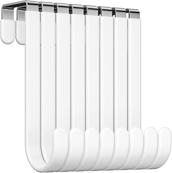 Optish 8 Pack Over The Door Hooks, Door Hanger Hook, Towel Hooks for Hanging, Towel Hanger for Bathroom, Fit 1 3/8" Door White, Dorm Room Essentials