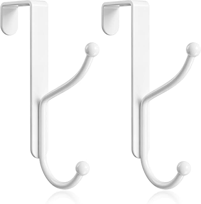 niffgaff Over Door Hook 2-Pack, Heavy Duty Door Hanger, Fits Interior Doors 1.4 Inches Thick, Organize Coats, Hats, Towels, and Bags for Entryways, Bathrooms, Bedrooms, and Kitchens, White