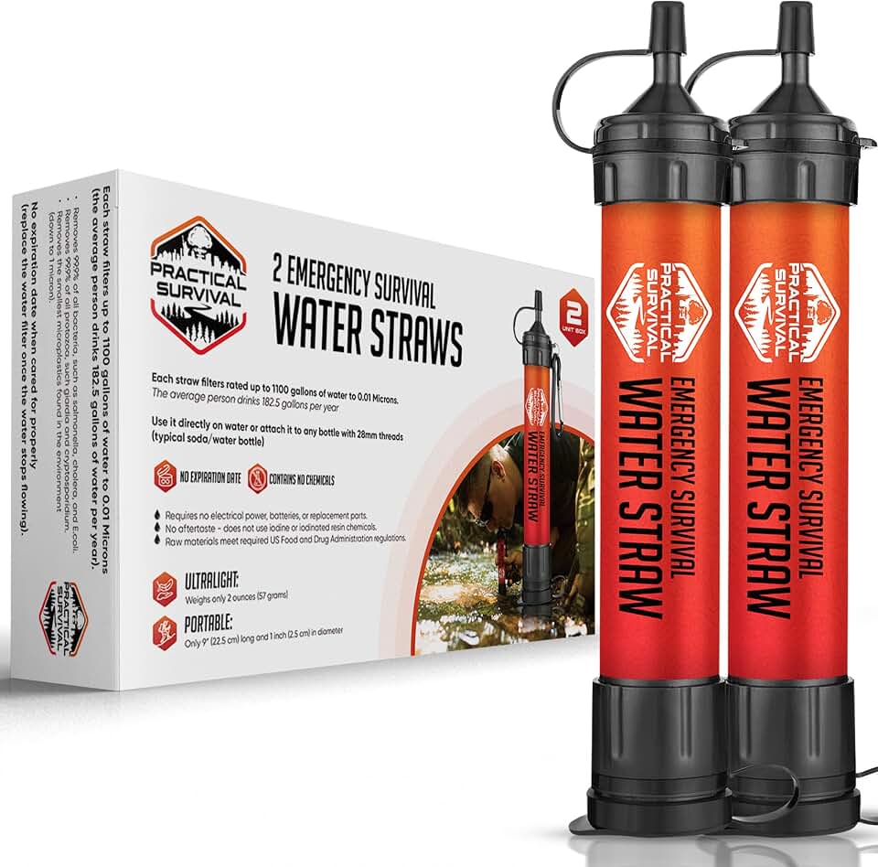 2 High-Capacity Emergency Water Straws – Lightweight, Reusable, 1800-Gallon Filters for Camping, Hiking, Travel, Biking, Survival, and Emergencies. No Expiration Date, Perfect for Preparedness