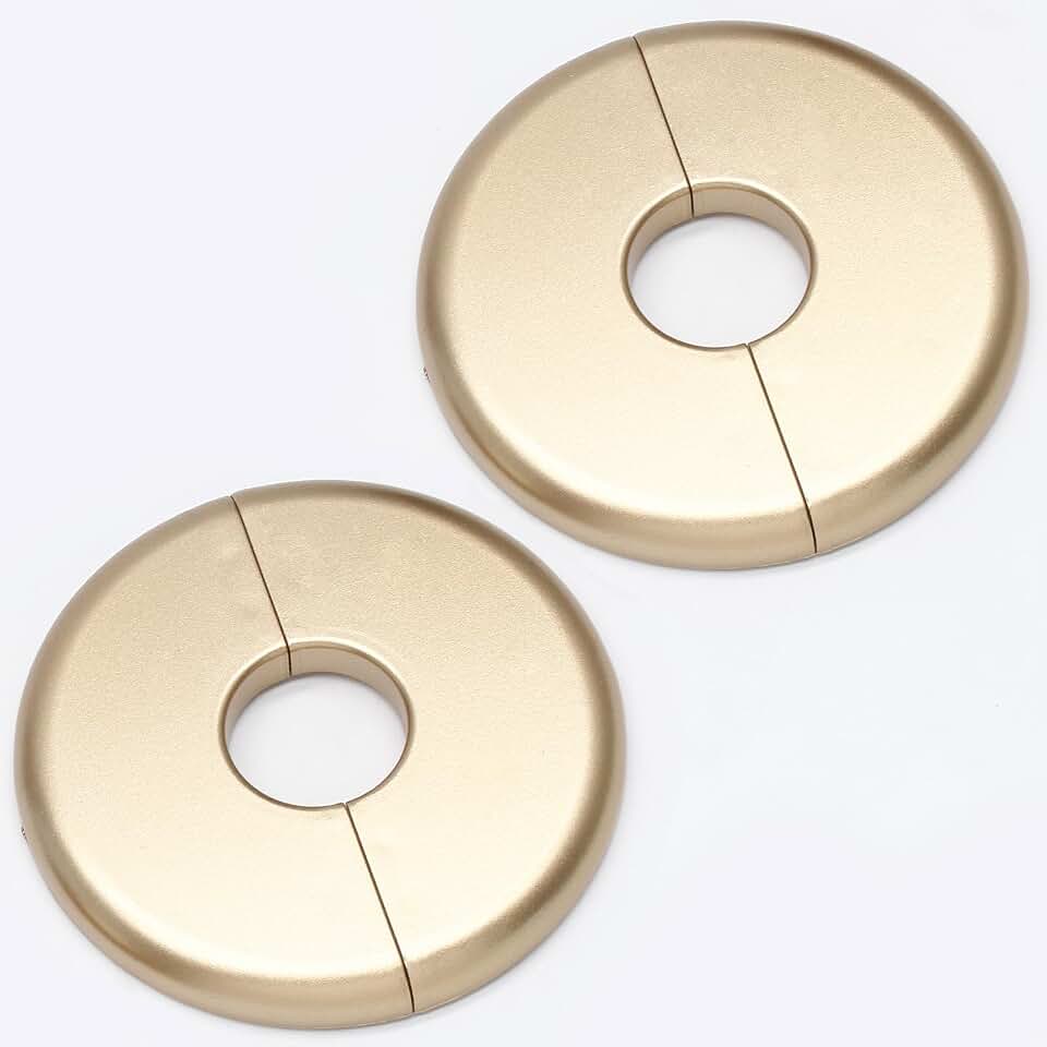 2 Pcs Gold 0.87 inch / 22mm Split Escutcheon Plate | Plastic Pipe Cover, Tube Cover, Water Pipe Cover, Drain Line Cover, Sink Flange Wall Collar for Bathroom Water Tubes