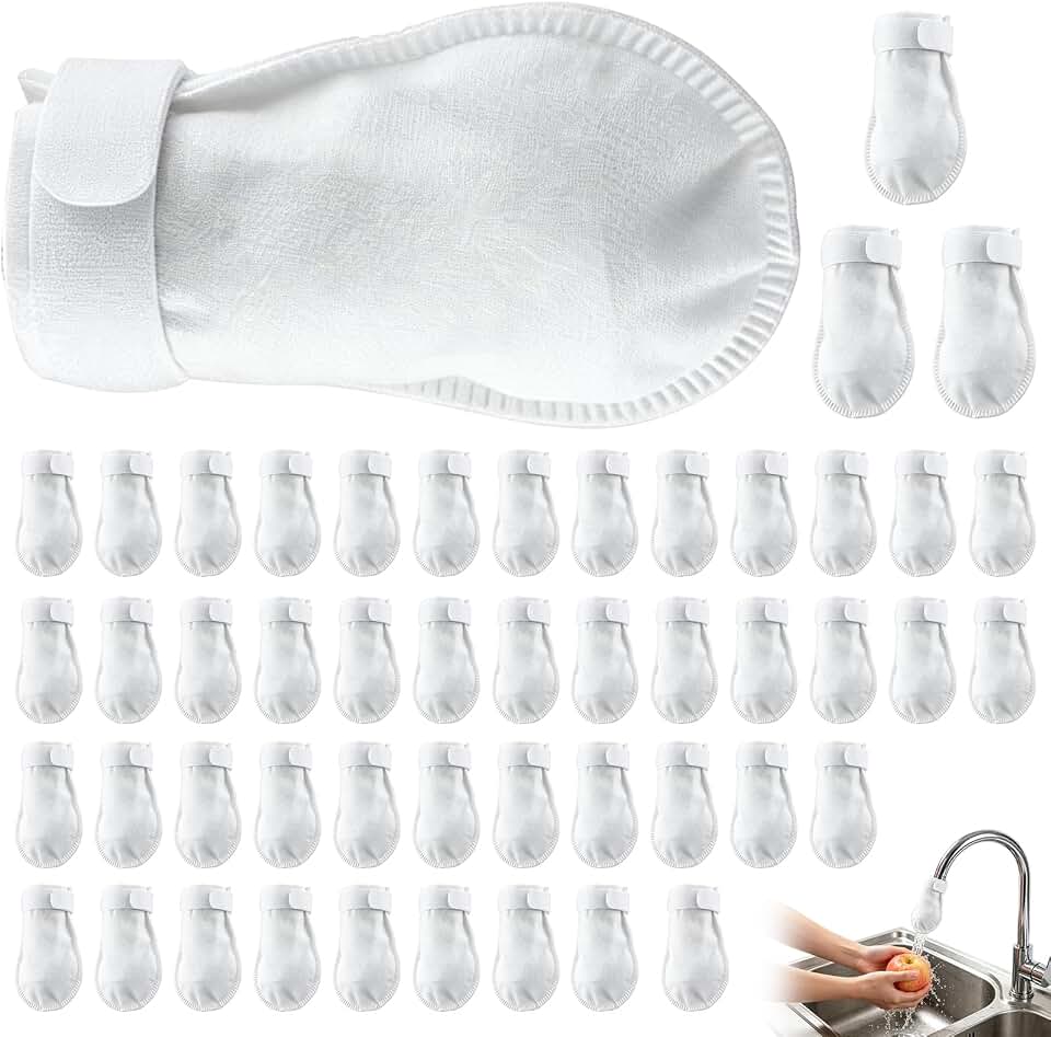 High Density Faucet Filter,Faucet Filter Cotton Bag,Cotton Filter Bag for Faucet,Splash Proof Cottons Pouch Kit,for Most Faucets,Improves Water Quality for Cooking and Cleaning(50PCS+10 Straps)