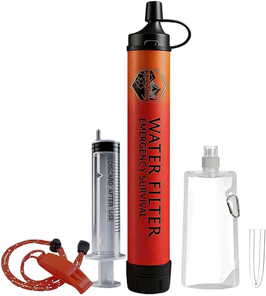 High-Capacity Survival Water Filter Straw Kit with Emergency Whistle, Lightweight Reusable Portable Water Straw for Camping, Hiking, Backpacking &amp; Emergency Preparedness(1 Pack)