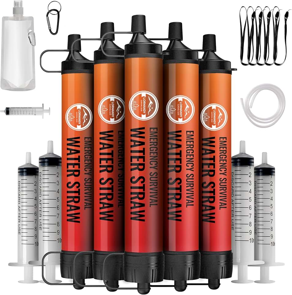 Straw Water Filter 5 Pack - Outdoor Camping &amp; Hiking Survival Gear | Family Use Ultra-Light Personal Filter Straws | Backpacking, Travel, Bug-Out Bags, Emergency Preparedness Global Recycled Standard