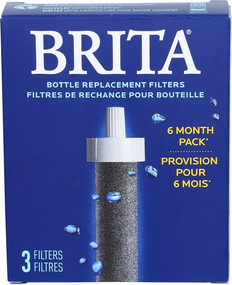 Brita Water Bottle Replacement Filters, BPA-Free, Replaces 1,800 Plastic Water Bottles a Year, Lasts Two Months or 40 Gallons, Includes 3 Filters