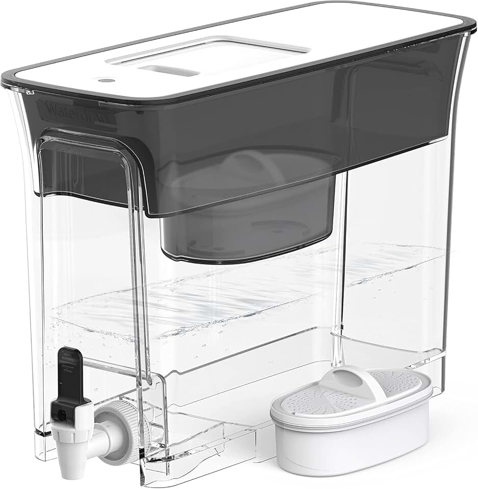 Waterdrop WFD-40L Water Filter Dispenser, 35-Cup Capacity, Black | 200-Gallon Long-Life Water Filter Pitcher, Large Capacity, Reduces Chlorine, PFOA/PFOS and More, BPA Free