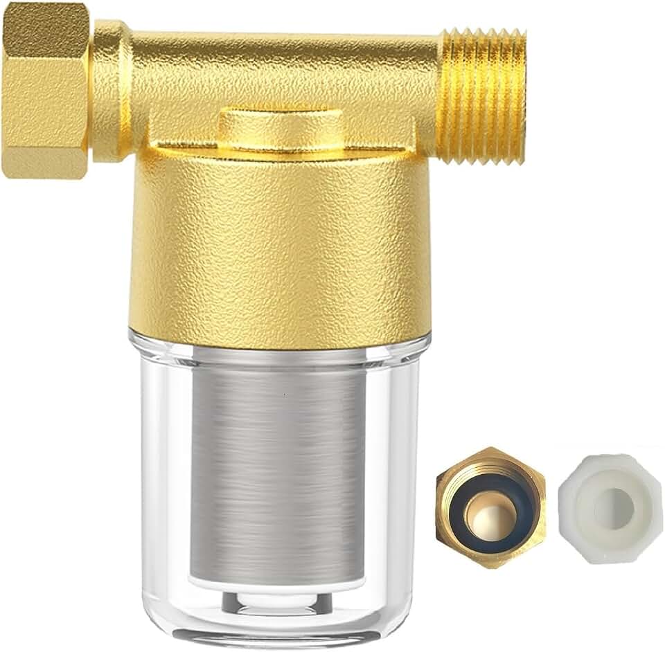 FA20 Brass Sediment Filter, Reusable Washer Water Filters, Traps Sand, Rust, 40 Micron Inline Water Filters for Washing Machines, Shower, Well