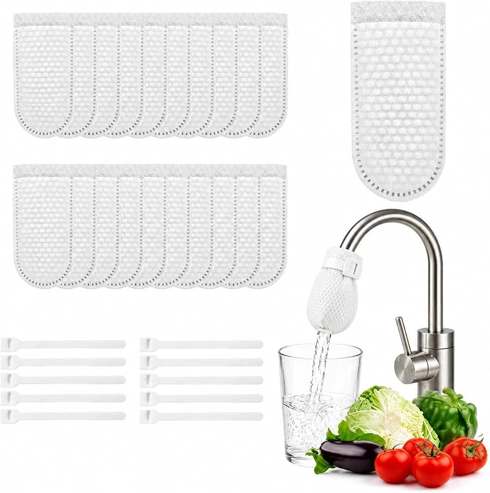 50PCS High Density Faucet Filter Cotton Bag, Universal Anti‑Splash Tap Water Filter Bag with Sediment Barrier, Fine Fiber Mesh Purifier for Kitchen Bathroom Sink Faucets