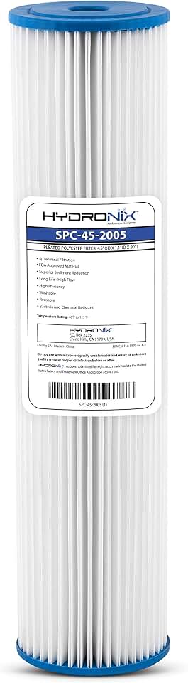 Hydronix SPC-45-2005 Pleated Water Filter Whole House Commercial Industrial Washable and Reusable, 4.5" x 20" - 5 micron
