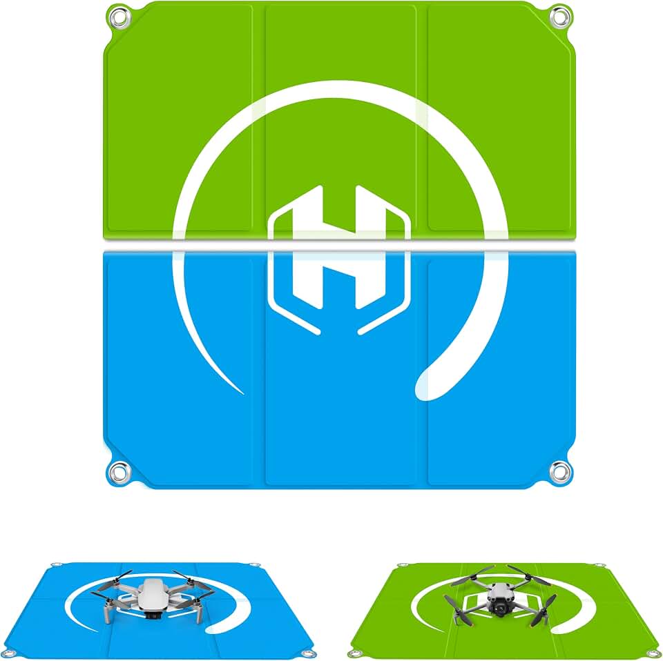 Drone Landing Pad Weighted Foldable for DJI Mini/Neo/FPV Drone, 22in/55cm | Double-Sided Waterproof Launch Pad, Helipad for DJI Mini 4K/Mini 3/4/5 Pro/Lito X1/Flip/Air 3S,for Skyrover S1, Blue-Green