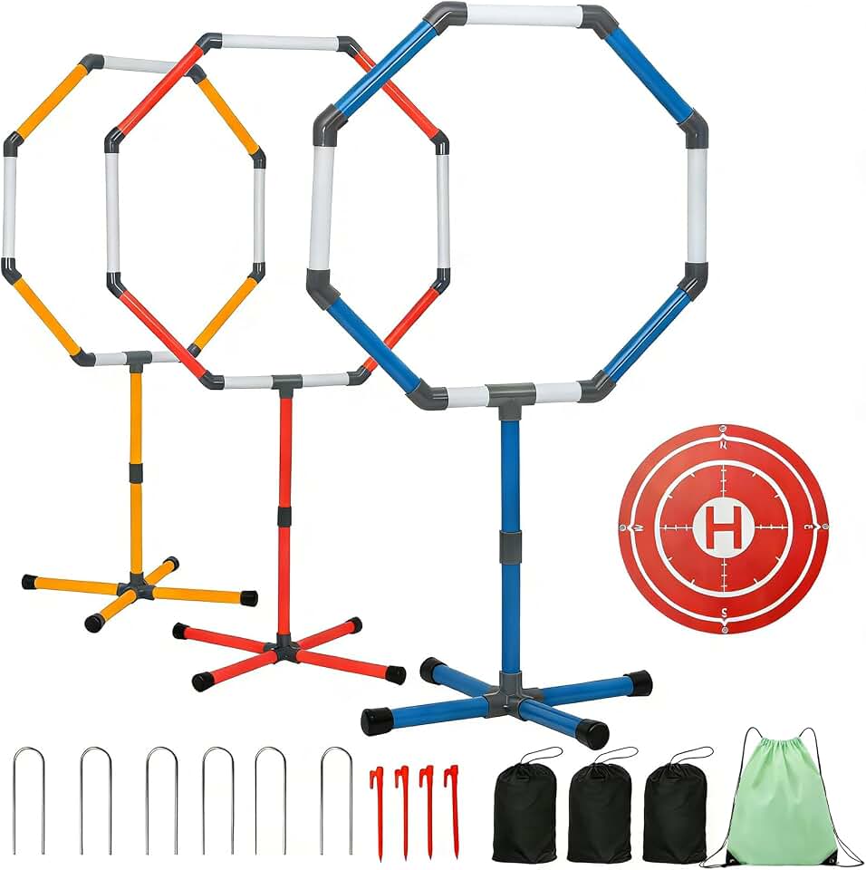 Drone Obstacle Course Kit with Drone Landing Pad, 3-Different Hoop Sizes for FPV RC Racing Game Loop Gates, Easy to Build &amp; Carry Competition Set with Separate Storage Bag,for Kids &amp; Adults