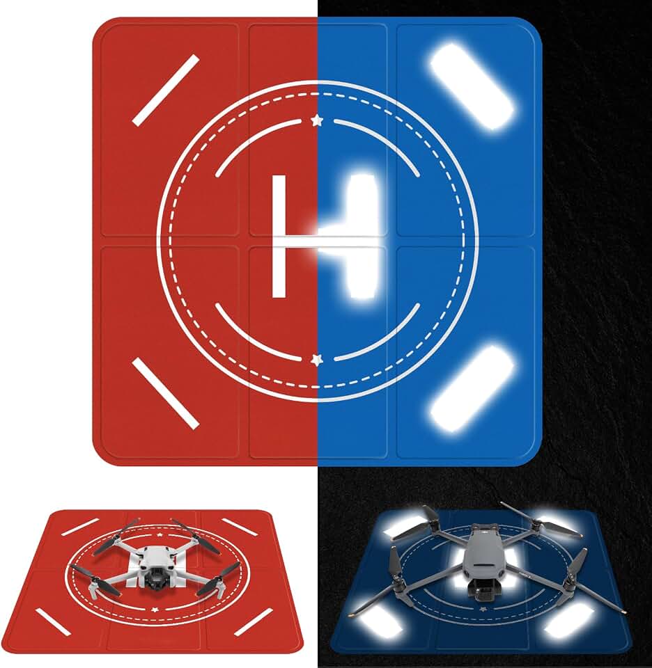 FPVtosky Nighttime Reflective Drone Landing Pad, Fast-fold Double Sided Waterproof Landig Pad Weighted for DJI Mini 5 Pro/ 4/3 Pro/Mini 4k / Mavic 4 / Air 3s/ Avata 2/ Neo/Flip(25 in)