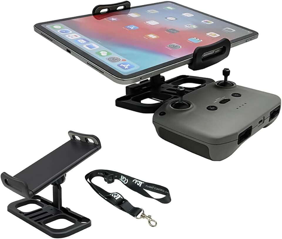 Drone Tablet Mount, Adjustable 4.7-12.9" Bracket for DJI Controllers | Fits DJI Mavic, Air, Mini, Pro, Spark &amp; ZINO. Secure phone clip with lanyard, stable control, ideal for FPV &amp; outdoor filming