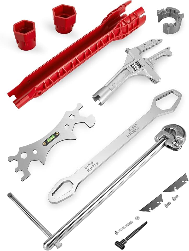 6 Pcs Multifunctional Sink Wrench &amp; Basin Wrench Set, Plumbing Tools for Under Sink Tight Spaces, Spanner Wrench, Universal Double Ended Wrench and Faucet Wrench Tool Kit for Kitchen &amp; Restroom