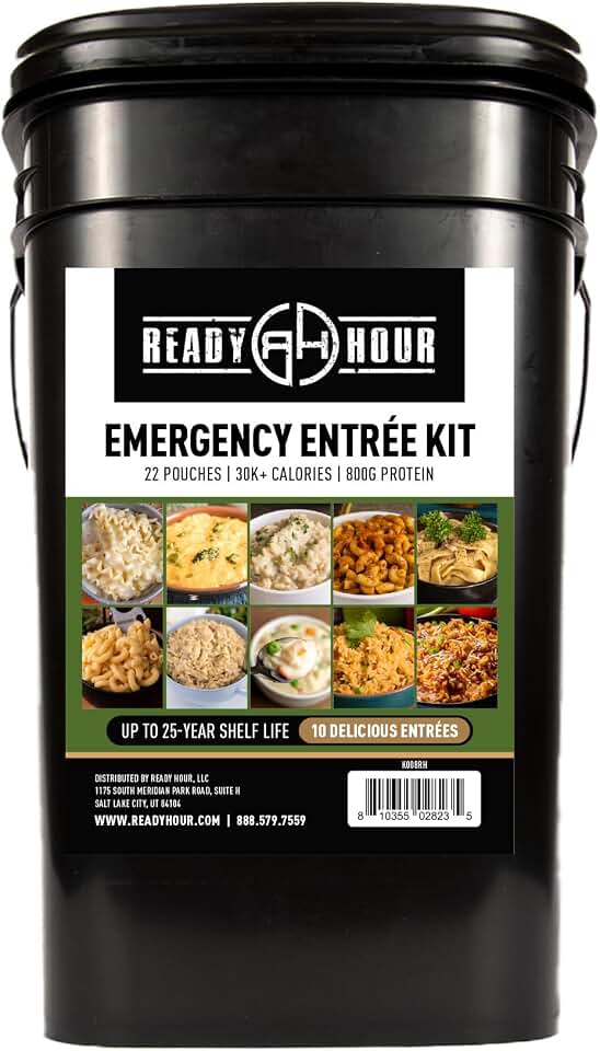 Ready Hour 120 Serving Entree Bucket-Freeze Dried Emergency Food Supply-Survival Meals with Long Shelf Life-Prepper Essentials for Disaster, Camping, Hiking, or Outdoor Use
