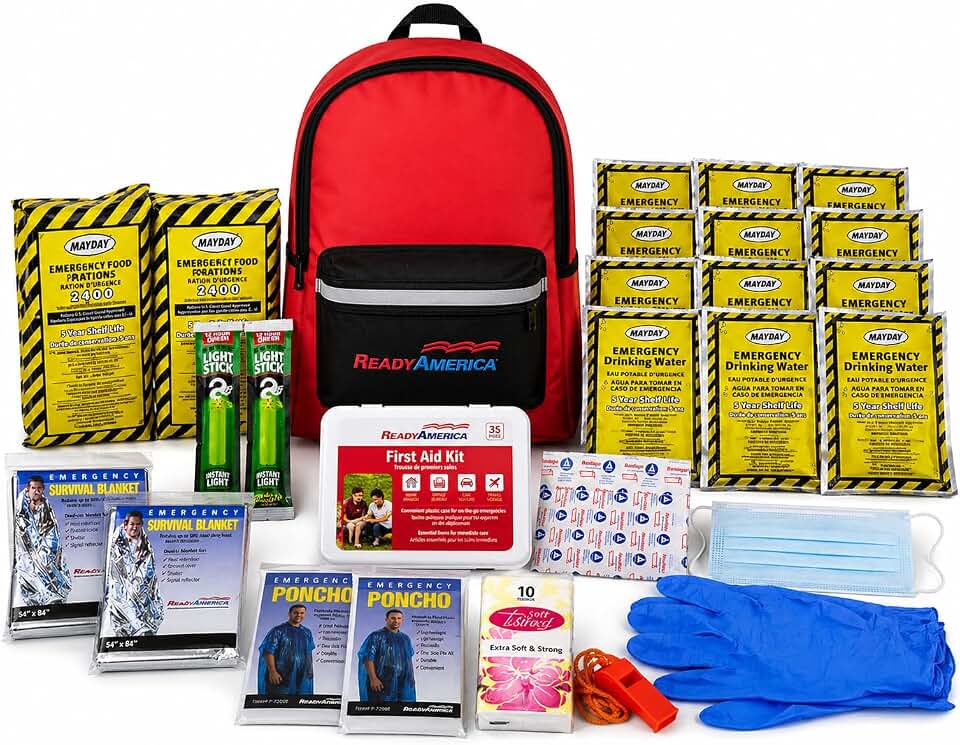 Ready America 70280 Emergency 2-Person 3-Day Survival Backpack | 72-Hour 2-Person Emergency Kit with Food, Water, First Aid &amp; Essential Disaster Supplies for Home, Car, and Outdoor
