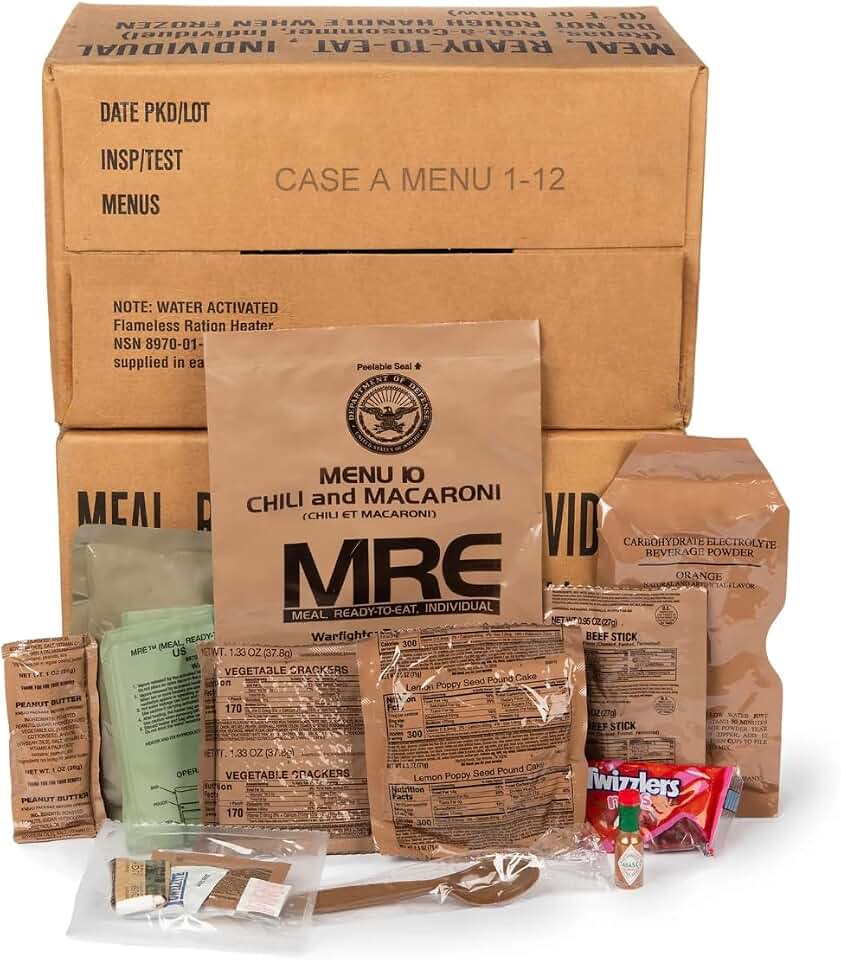 2026 Inspection MRE, U.S. MRE Meals, Emergency Supplies, Emergency Food Supply, Survival Food w/Flameless Heater, Ready Meals (Variety Pack of 24) – (A &amp; B Case Fresh Stock) MREs have 10 Year Shelf Life From Inspection Date