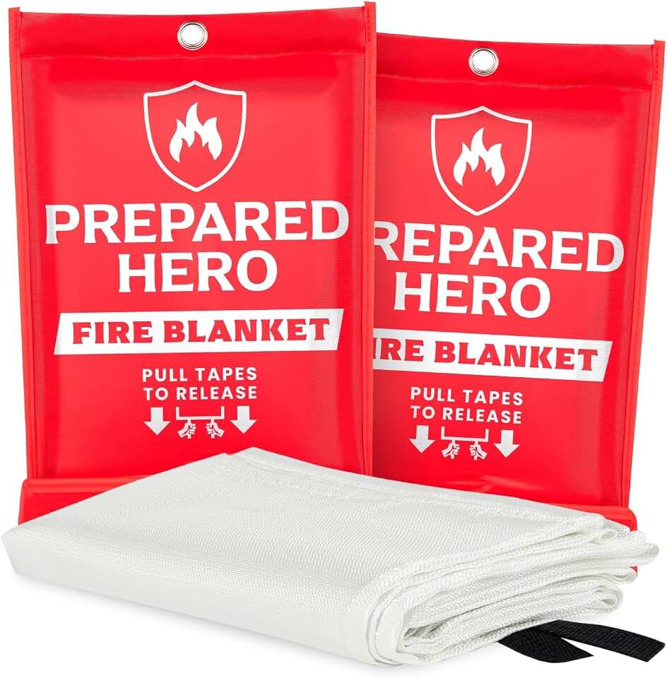 Prepared Hero Emergency Fire Blanket, Kitchen &amp; Home, 39 x 39 in, 2 Pack | Smothers Grease, Gas And Electric Flame Emergencies With No Sprays, Cleanup Or Residue; Kitchen, Home And Camping Ready