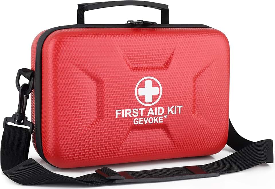 Gevoke 410 Piece Waterproof Hard Shell First Aid Kit, Red | For Home, Car, Travel, Camping, Truck, Hiking, Sports, Office, Vehicle &amp; Outdoor, Emergency Medical Kits