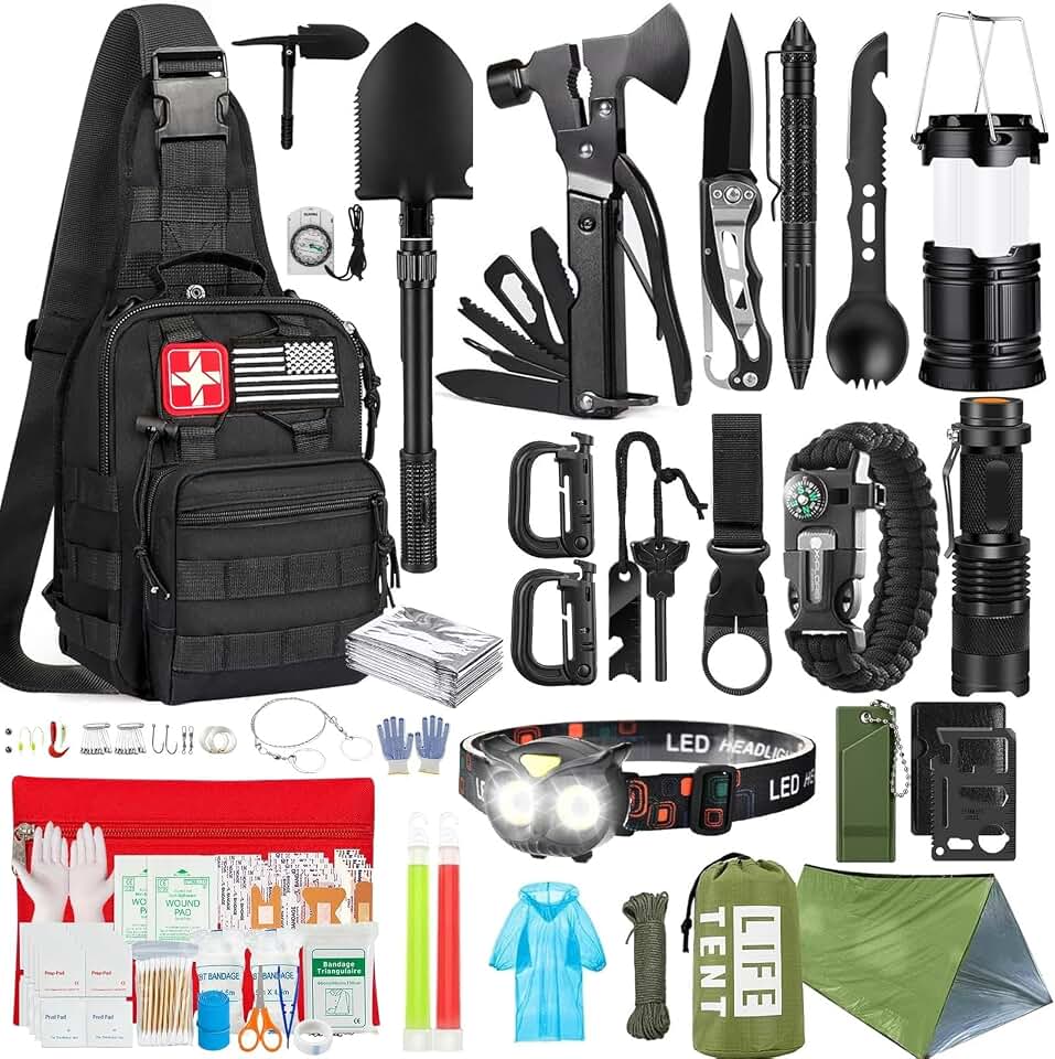 Survival Kit, 294 Pcs Survival Gear Emergency Supplies First Aid Kit | Emergency Survival Kit Camping Essentials Hiking Gear Bug Out Bag, Gifts for Men Dad