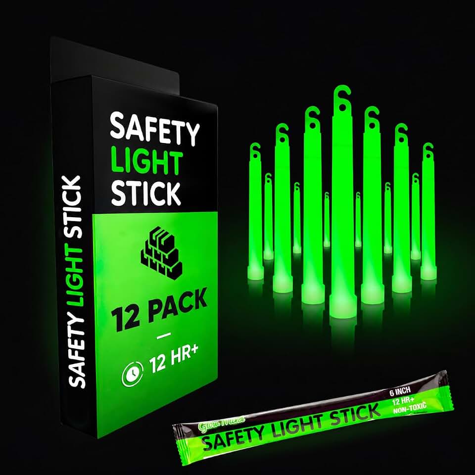 Emergency Glow Sticks with 12 Hours Duration, Individually Wrapped Industrial Grade Glowsticks for Survival Gear, Camping Lights, Power Outages and Military Use