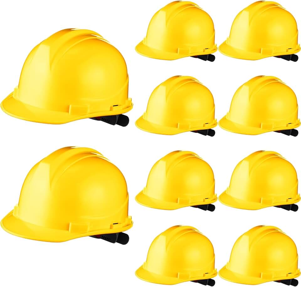Leumoi 10 Pack Hard Hats Bulk with Ratchet Suspension | Self-adjusting Crown Straps for Secure Fit, Cap Style for Construction Work, Suspension Hard Hat for Industrial Sites