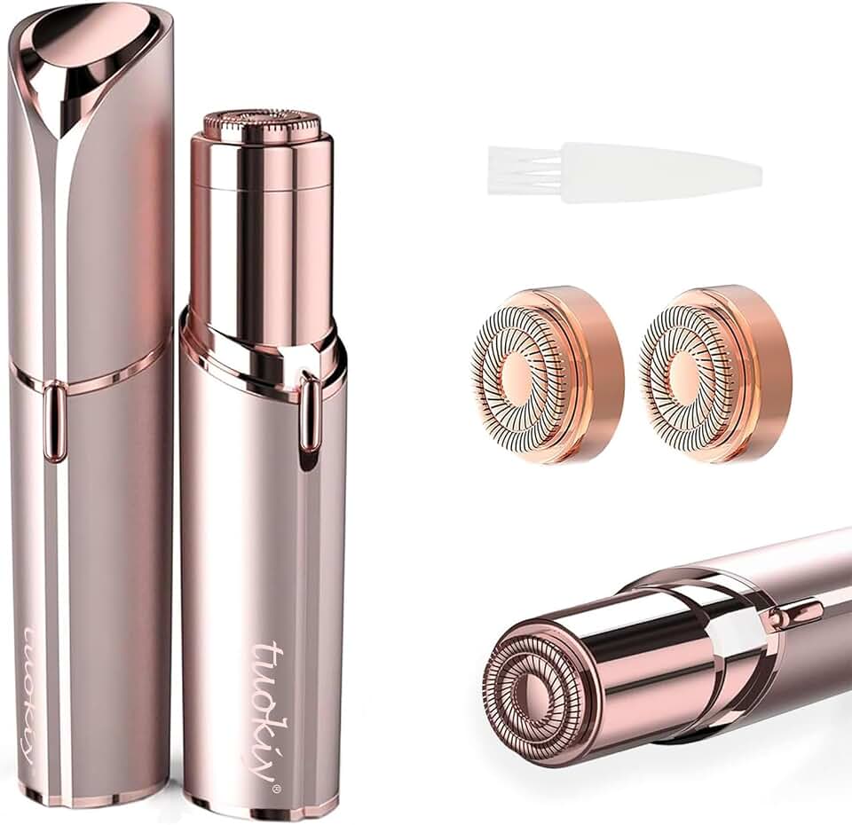 tuokiy Battery Operated Facial Hair Remover for Women, 2 Replacement Heads | Facial hair removal for women, LED reveals fine hairs, Face shaver for peach fuzz/Upper/Lip/Chin, On-the-Go, Rose Gold