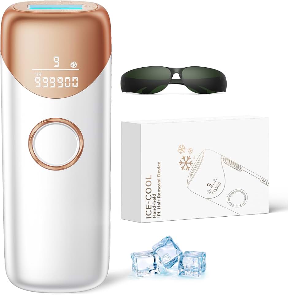 Ubroo Laser Hair Removal for Women, 97.6% Hair Reduction in 2 Session, 5℃ Ice Cooling IPL Hair Removal Device, Hair Removal at Home for Legs Bikini Armpits Facial (Gold) Global Recycled Standard