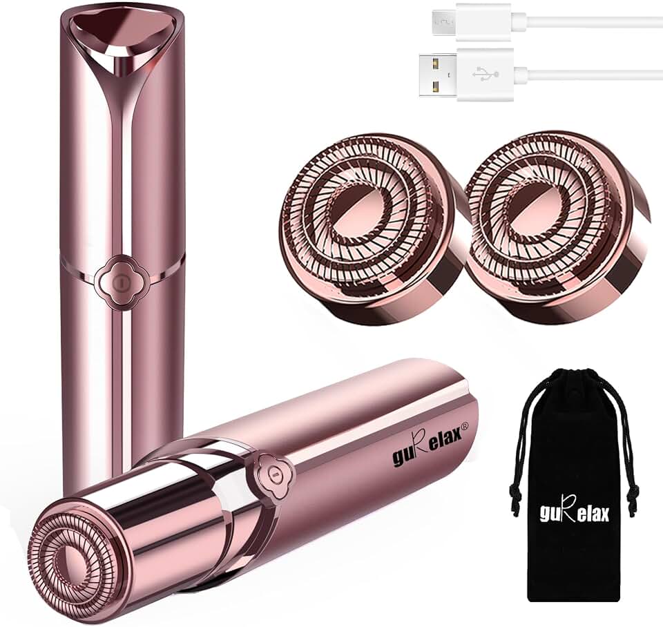 Facial Hair Removal for Women- As Seen on TV, Electric Painless Face Shaver, Rechargeable Hair Removal Device for Face, Lip, Chin with 2 x Replacement Heads Global Recycled Standard