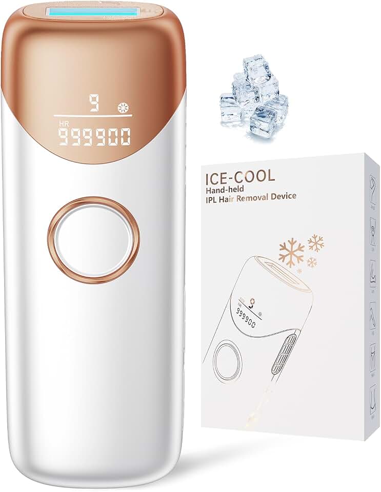 Ubroo Laser Hair Removal with 5℃ Ice Cooling,Hand-held Hair Removal Device IPL Hair Removal for Women and Men,Reduce Hair Regrowth,Full Body Use for Legs,Bikini,Armpits（Gold） Global Recycled Standard